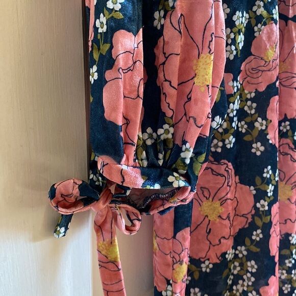 Zara Floral Velvet Kaftan Midi Dress Size Small - Picture 5 of 15